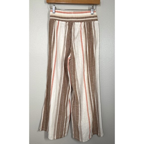 Cali 1850 Linen Cotton Pants Brown Cream Striped Slit Legs‎ Size S Beachy Boho - Picture 11 of 16